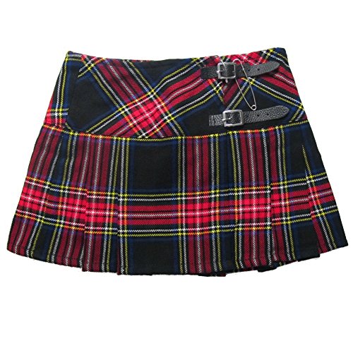 Viper London Mini Kilt mit Falten 33 cm Tartan, Schwarz/Rot, 44 (Herstellergröße: 38) von Viper London