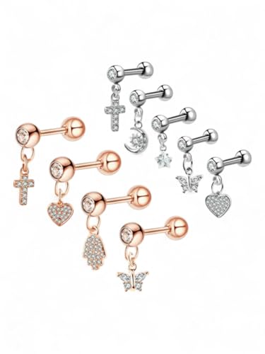 Barbell Ohrstecker Damen – Medizinischer Gesundheitsstecker mit Schraubverschluss & Zirkonia – Helix Cartilage Piercing Schmuck (Silber Herz) von Vipfashion797