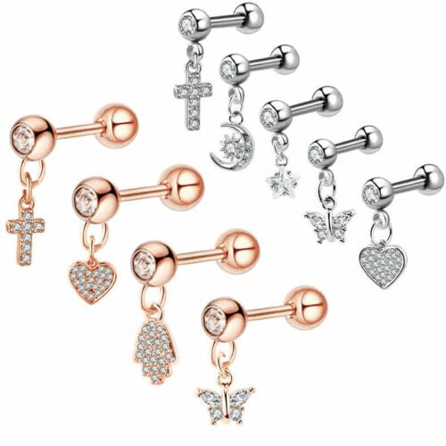 Barbell Ohrstecker Damen – Medizinischer Gesundheitsstecker mit Schraubverschluss & Zirkonia – Helix Cartilage Piercing Schmuck (Silber Schmetterling) von Vipfashion797