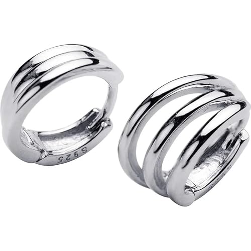 Creole Silber 925 Ohrringe – Reihen Dreifach-Band Design | Moderne Chunky Creolen für Damen (Silber) von Vipfashion797