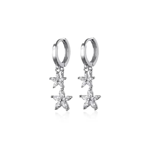 Creolen Ohrringe Damen 925 Silber – Hängeohrringe mit Zirkonia in Blumenform, 35 mm Länge, elegantes Design, Schnappverschluss, Silberfarben Creolen Ohrringe Damen 925 Silber – Hängeohrringe mit Zirkonia in Blumenform, 35 mm Länge, elegantes Design, Schnappverschluss, Silberfarben von Vipfashion797