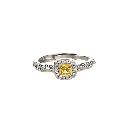 Vipfashion797 Damenring Silber 925 mit gelbem Stein – Verstellbarer Fingerring in Gold oder Silber – Eleganter Design-Schmuck für Frauen von Vipfashion797