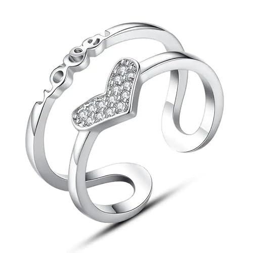 Vipfashion797 Herzring mit Zirkonia & Love-Schriftzug – Silber 925 – Verstellbar Vipfashion797 Herzring mit Zirkonia & Love-Schriftzug – Silber 925 – Verstellbar von Vipfashion797