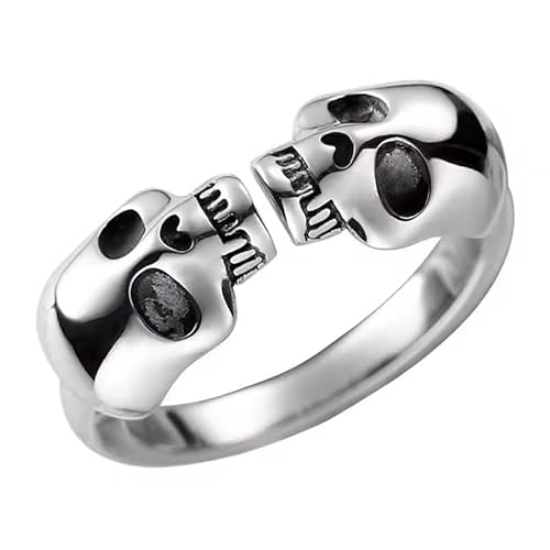 Vipfashion797 Verstellbarer Doppelschädel-Ring aus 925er Silber – Ringweite 49–56 von Vipfashion797