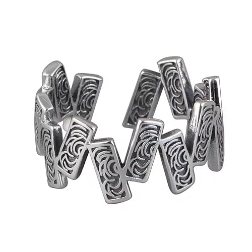 Vipfashion797 Ring aus 925er Sterlingsilber – Verstellbar – Rechteckiges Zickzack-Design mit Gravur – Unisex Statement-Schmuck – Breite 9 mm Vipfashion797 Ring aus 925er Sterlingsilber – Verstellbar – Rechteckiges Zickzack-Design mit Gravur – Unisex Statement-Schmuck – Breite 9 mm von Vipfashion797