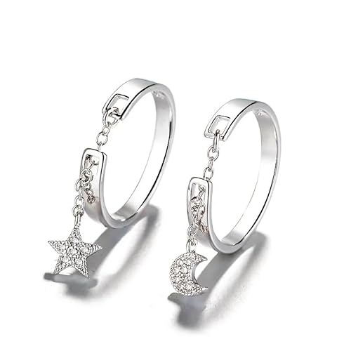 Vipfashion797 Verstellbarer Ring Silber 925 mit Anhänger – Stern oder Mond – Glitzer-Design – Damen Schmuck Geschenk (Stern) von Vipfashion797