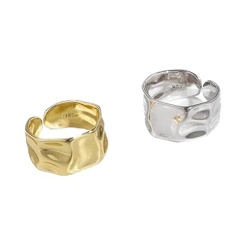 Vipfashion797 Verstellbarer Ring aus Silber 925 mit Strukturdesign – Breiter Statement-Ring für Damen –In Gold – Offenes, gehämmertes Design – Moderner Schmuck für Alltag und Anlass (Silber) von Vipfashion797