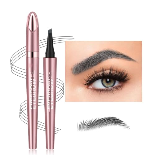 Augenbrauenstift,Mit 4 Mikrogabelspitzen,Wasserdichter und Schweißfester Augenbrauen-Stift,Natürlich Aussehende(Grau) von Vipomkowa