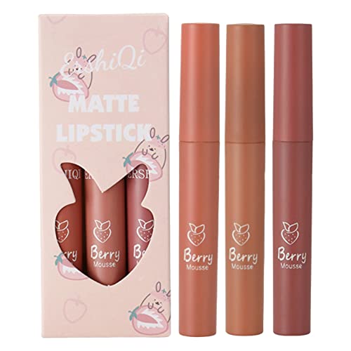 Lippenvergrößerung Gerät Mist Face Lippenstift, nicht verblassende Farbe, antihaftbeschichtet, Lipgloss, Lippenglasur, 3-teiliges Set mit 4 Farbgrößen Überraschungspaket Männer (A, One Size) von Vipomkowa