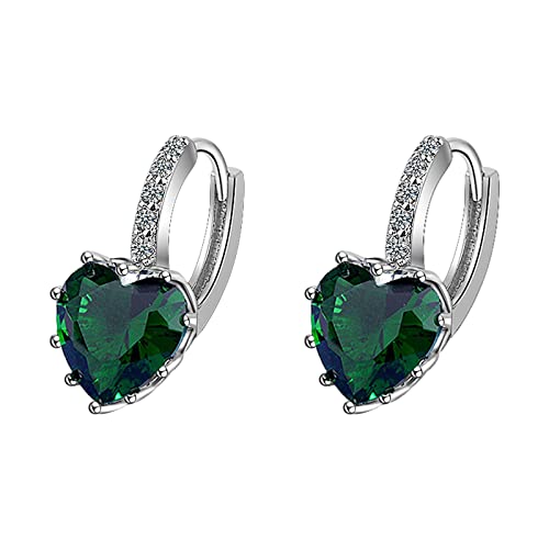 Ohrringe Silber 925 Herz,mit kubischen Zirkonia,Schmuck Geschenk für Frau Freundin(Grün) von Vipomkowa