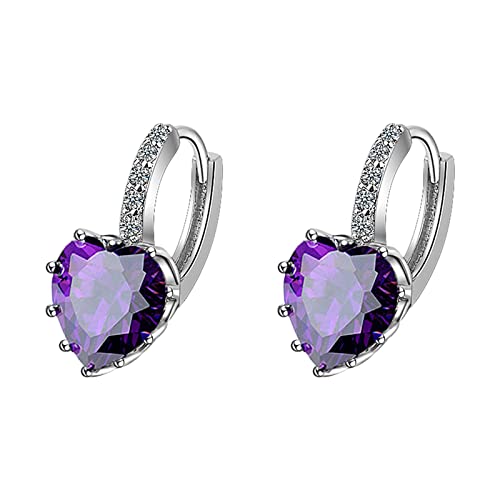 Ohrringe Silber 925 Herz,mit kubischen Zirkonia,Schmuck Geschenk für Frau Freundin(Lila) von Vipomkowa