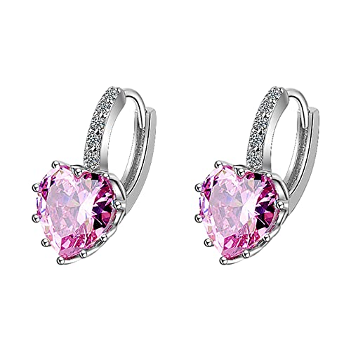 Ohrringe Silber 925 Herz,mit kubischen Zirkonia,Schmuck Geschenk für Frau Freundin(Rosa) von Vipomkowa