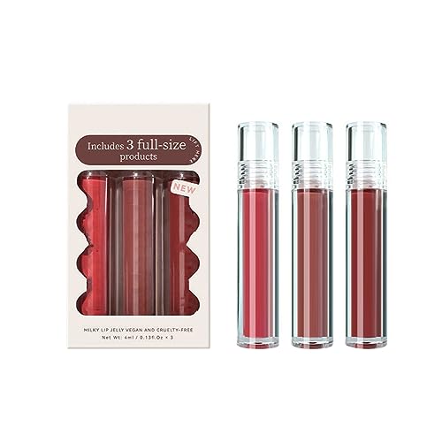 Roter Lippenstift Kussecht 3 Farben Shuiguang Lippenglasur-Set, 3-teilig, cremig, nährend, aufpolsternder Lipgloss, hochglänzende Lippenglasur, langanhaltendes Schminke Damen Günstig (B, A) von Vipomkowa