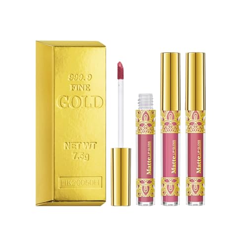 Vipomkowa Kussechter Lippenstift Glitzer Gold Lip Gloss Non Stick Cup Lip Gloss Lippenstift Dreiteiliges Set 2,5 ml*3 Glitzer Pigmente Für Lipgloss (D, A) von Vipomkowa