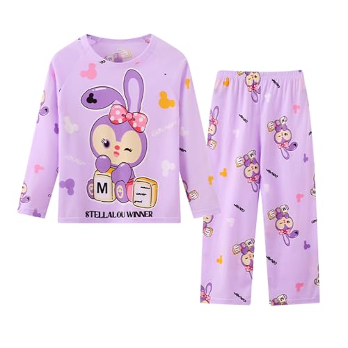 Vipomkowa Schlafanzüge für Mädchen, Frühjahr/Sommer Saisonale Pyjamas aus Baumwolle, Dünnes Langärmeliges Pyjama-Set mit Cartoon und Anime-Aufdrucken, Kinder Mädchen Schlafanzug von Vipomkowa