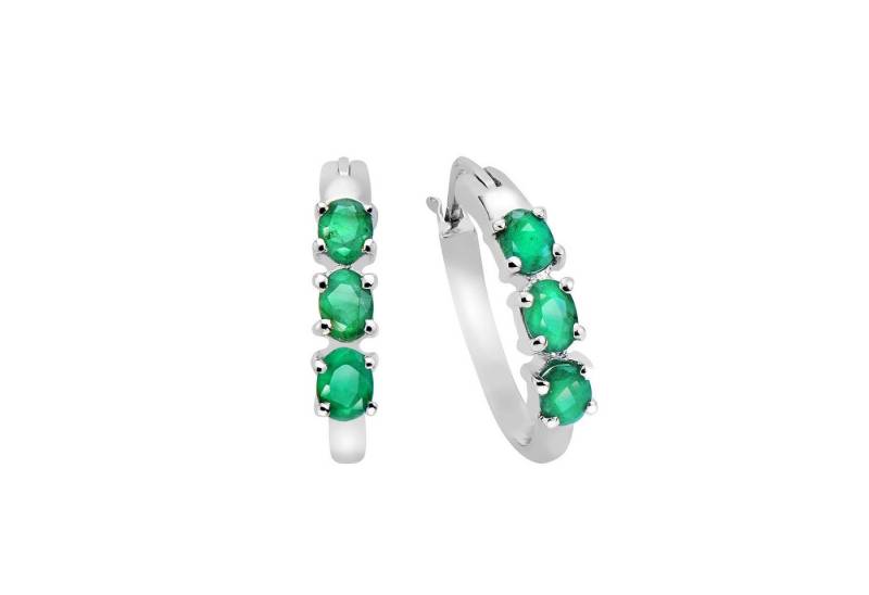Vira Jewels Paar Creolen Silber 925 rhodiniert mit 6 echten Smaragden von Vira Jewels