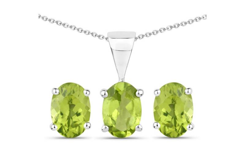 Vira Jewels Paar Ohrstecker Silber 925 rhodiniert Ohrringe und Halskette mit echtem Peridot von Vira Jewels