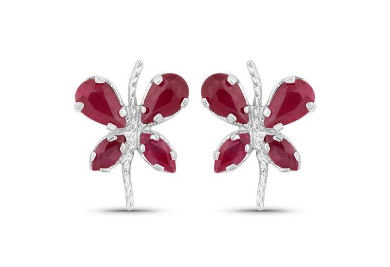 Vira Jewels Paar Ohrstecker Silber 925 rhodiniert Schmetterling-Motiv mit echtem Rubin von Vira Jewels