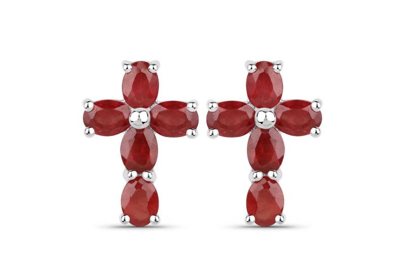 Vira Jewels Paar Ohrstecker Silber 925 rhodiniert Kreuz-Motiv mit echten Rubin-Steinen von Vira Jewels