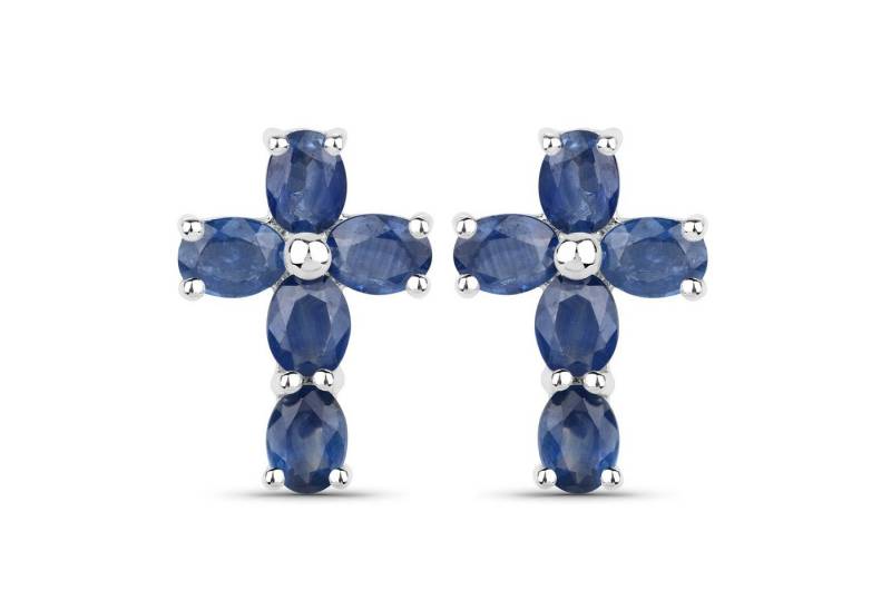 Vira Jewels Paar Ohrstecker Silber 925 rhodiniert Kreuz-Motiv mit echten Saphir-Steinen von Vira Jewels