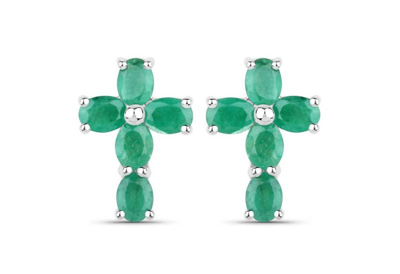 Vira Jewels Paar Ohrstecker Silber 925 rhodiniert Kreuz-Motiv mit echten Smaragd-Steinen von Vira Jewels