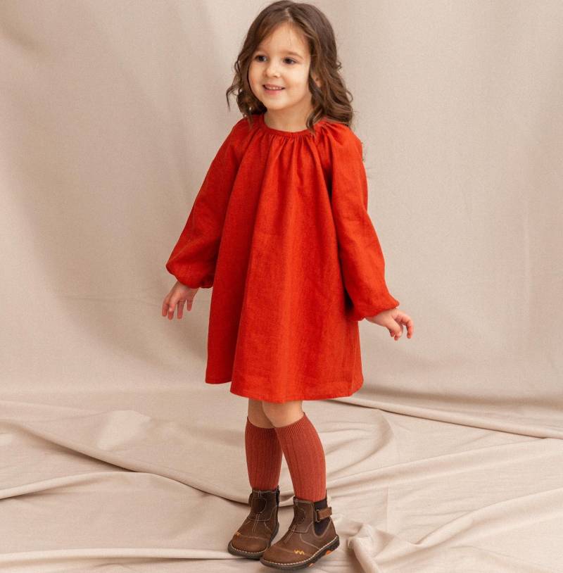 Mädchen Urlaubskleid, Weiches Ramie Nesselkleid, Langarmkleid, Kinder-Party-Outfit, Helles Mädchenkleid, Geschenk Für Enkelin von ViraApparel