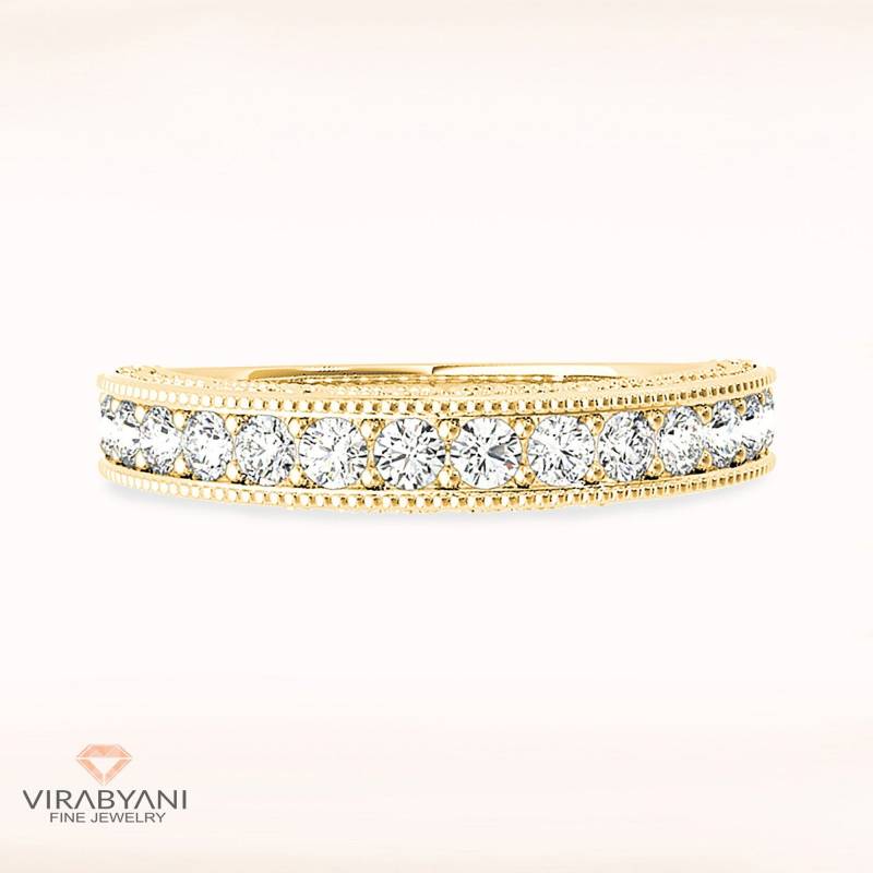 0, 40 Ctw Diamant Hochzeitsband - 14K/18K Massive Gelbgold | Brillant Set Jubiläum Ring Milgrain Design von VirabyaniFineJewelry