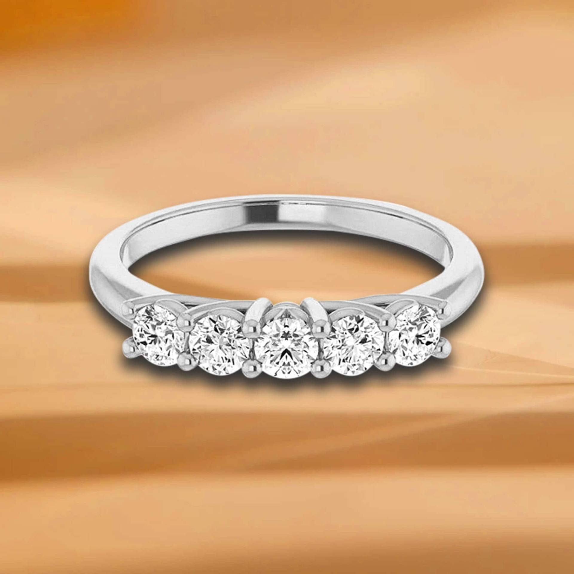 0, 50 Ct. Runder Diamant Ehering Mit 5 Steinen - 14K/18K Weiß, Gelb, Roségold Und Platin 950, Natürlicher Diamanten Jubiläumsring von VirabyaniFineJewelry