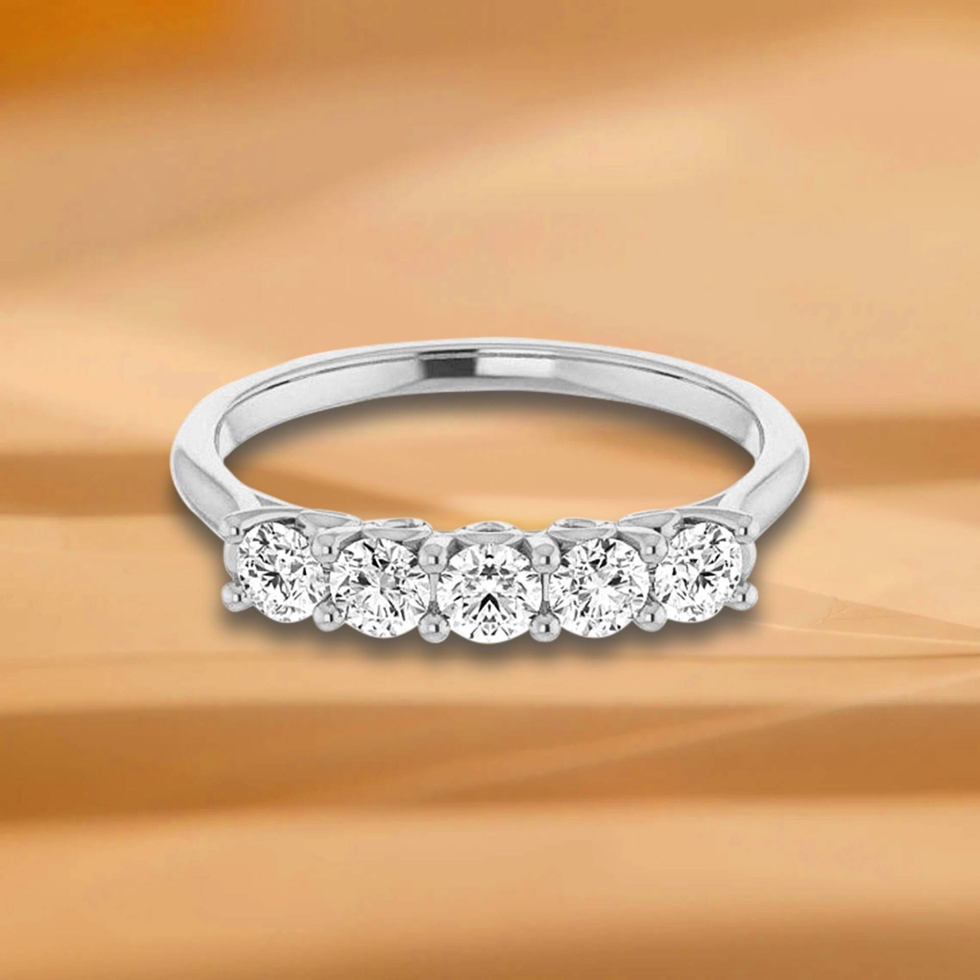 0, 50 Ct. Runder Diamant Ehering Mit 5 Steinen - 14K/18K Weiß, Gelb, Roségold Und Platin 950, Natürlicher Diamanten Jubiläumsring von VirabyaniFineJewelry