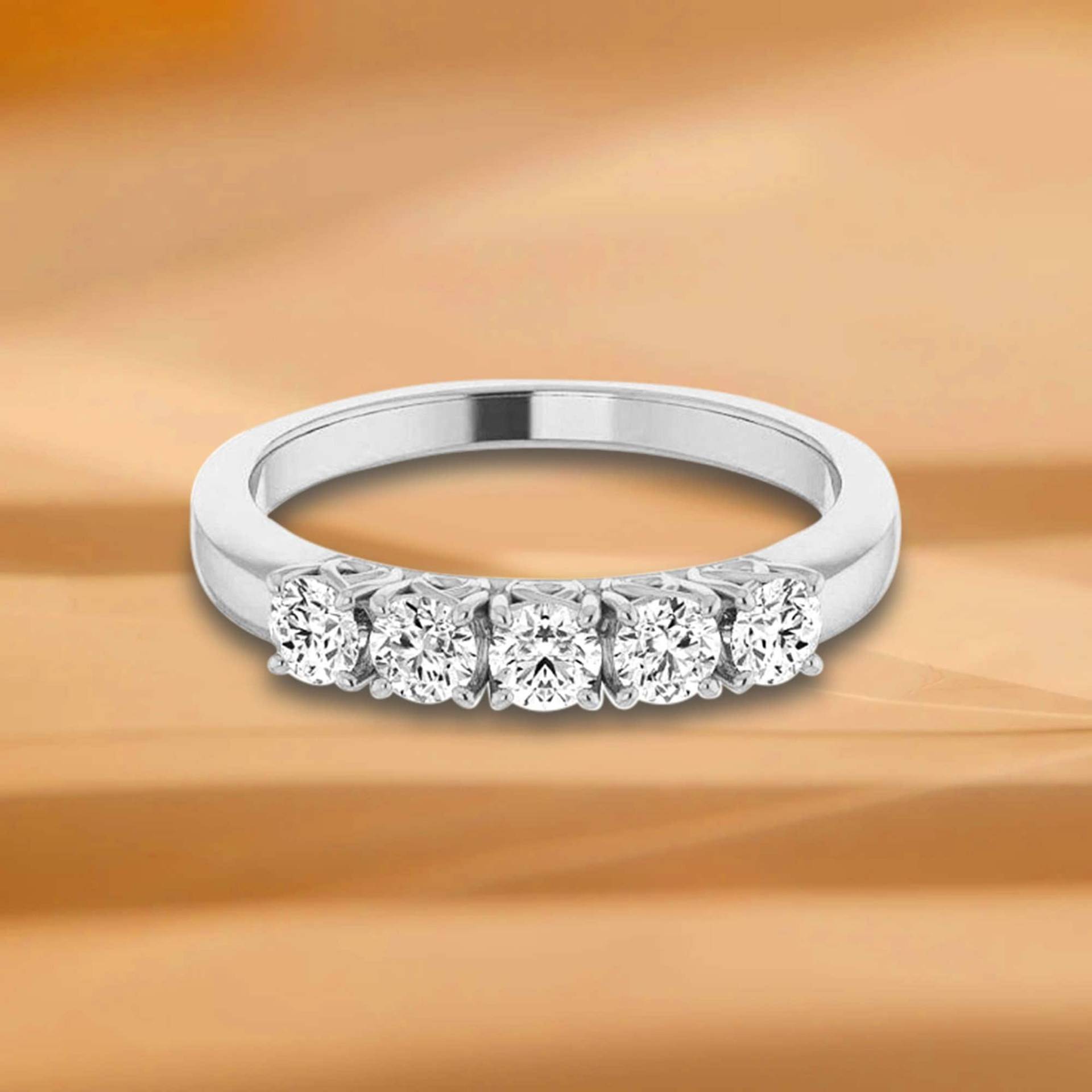 0, 50 Ct. Runder Diamant Ehering Mit 5 Steinen - 14K/18K Weiß, Gelb, Roségold Und Platin 950, Natürlicher Diamanten Jubiläumsring von VirabyaniFineJewelry