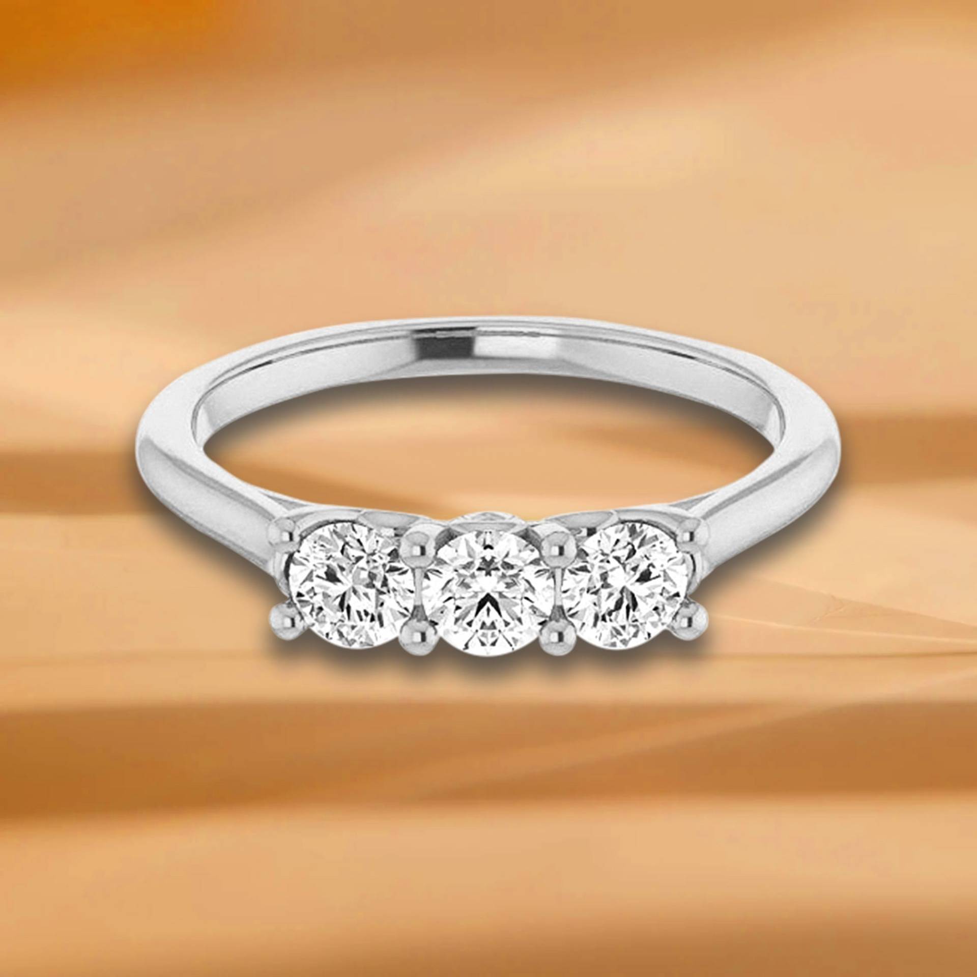 0, 50 Ct. Rundschliff Diamant, Ehering Mit 3 Steinen - 14K/18K Weiß, Gelb, Roségold Und Platin 950, Natürlicher Diamanten Jubiläumsring von VirabyaniFineJewelry