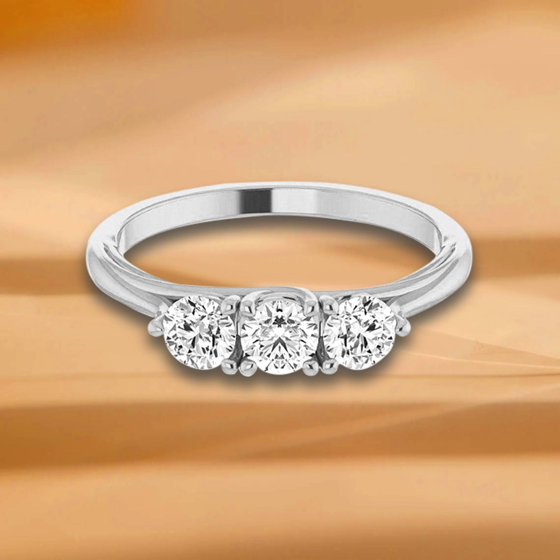 0, 75 Ct. Krappen-Set Rundschliff Diamant 3 Stein Ehering - 14K/18K Weiß, Gelb, Rose Gold Und Platin 950, Natürliche Diamanten Ring von VirabyaniFineJewelry