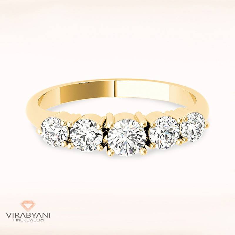 0, 75 Ctw 5 Stein Diamant Hochzeitsband - 14K/18K Massive Gelbgold | Brillant Set Jubiläum Ring Modernes Design von VirabyaniFineJewelry
