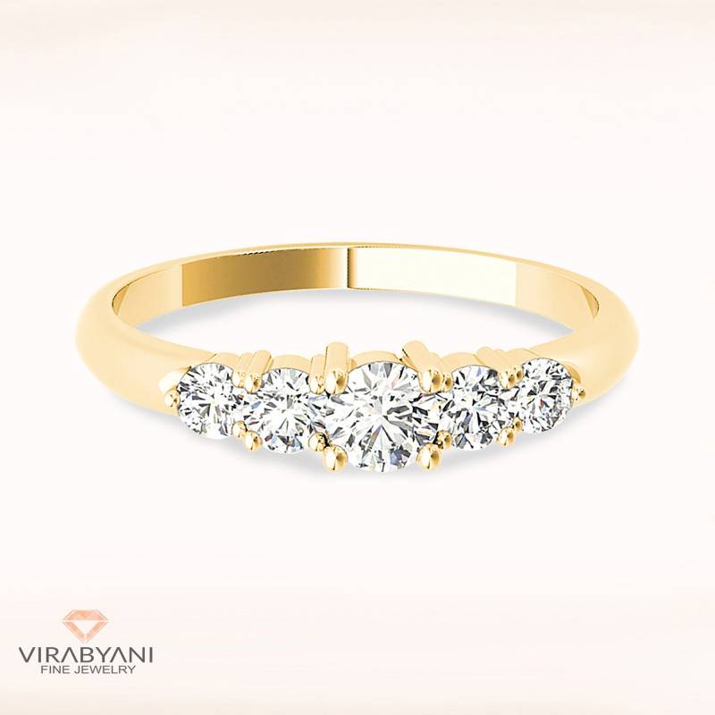 0, 75 Ctw 5 Stein Diamant Hochzeitsband - 14K/18K Massive Gelbgold | Brillant Set Jubiläum Ring Modernes Design von VirabyaniFineJewelry