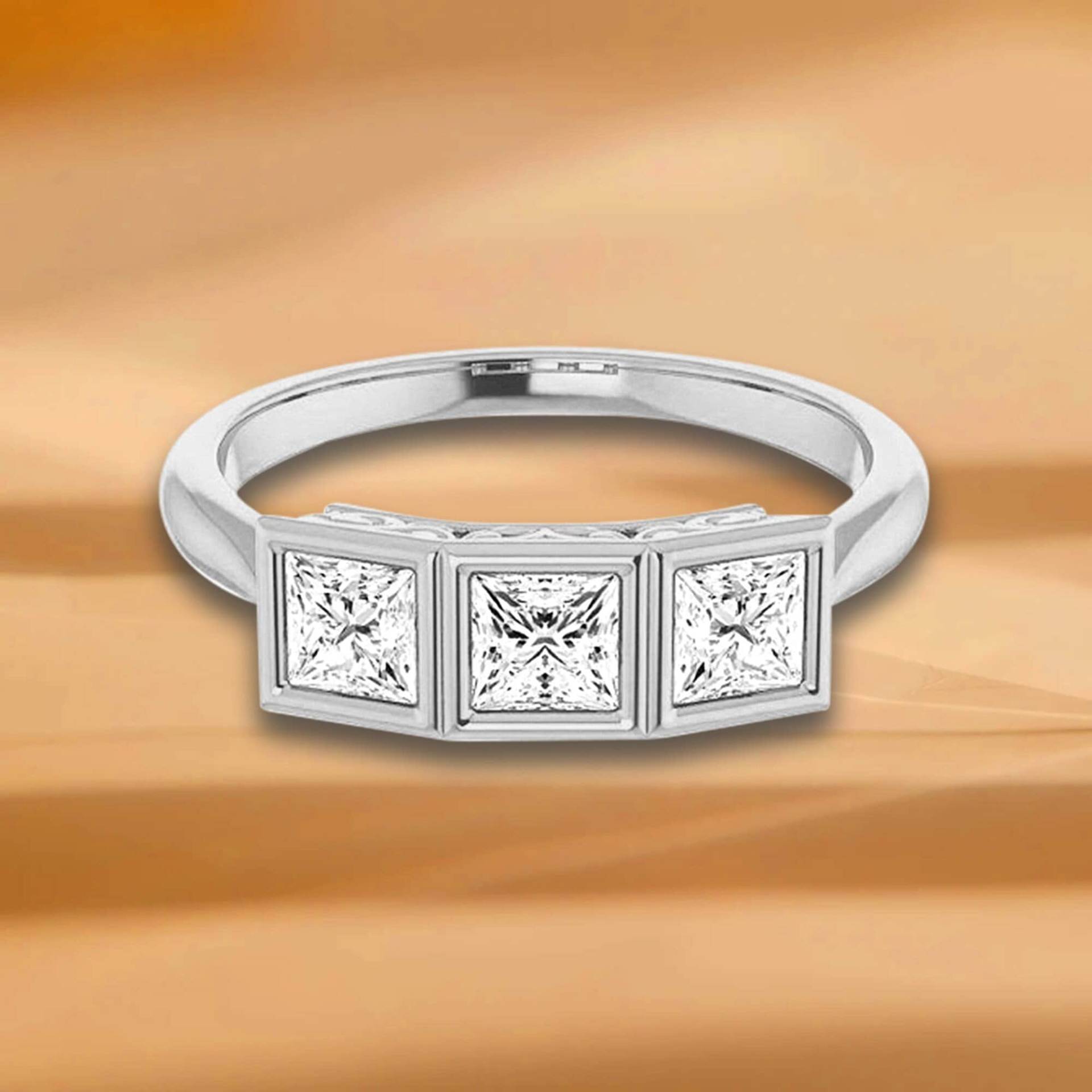 0, 87 Ct. Lünette Set Princess Cut Diamant Ehering Filigraner Akzent - 14K/18K Weiß, Gelb, Roségold Und Platin 950, Natürliche Diamanten Ring von VirabyaniFineJewelry