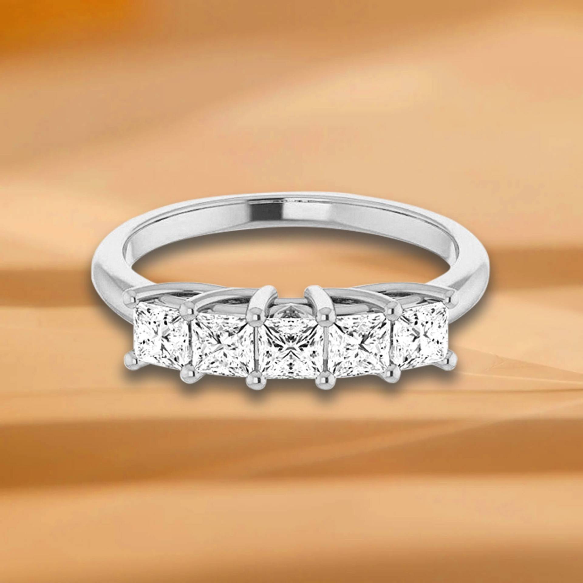 0, 90 Ct. Geteilter Prong Princess Cut Diamant Ehering - 14K/18K Weiß, Gelb, Rosegold Und Platin 950, Natürlicher Diamanten Jubiläumsring 0, 90 Ct. Geteilter Prong Princess Cut Diamant Ehering - 14K/18K Weiß, Gelb, Rosegold Und Platin 950, Natürlicher Diamanten Jubiläumsring von VirabyaniFineJewelry