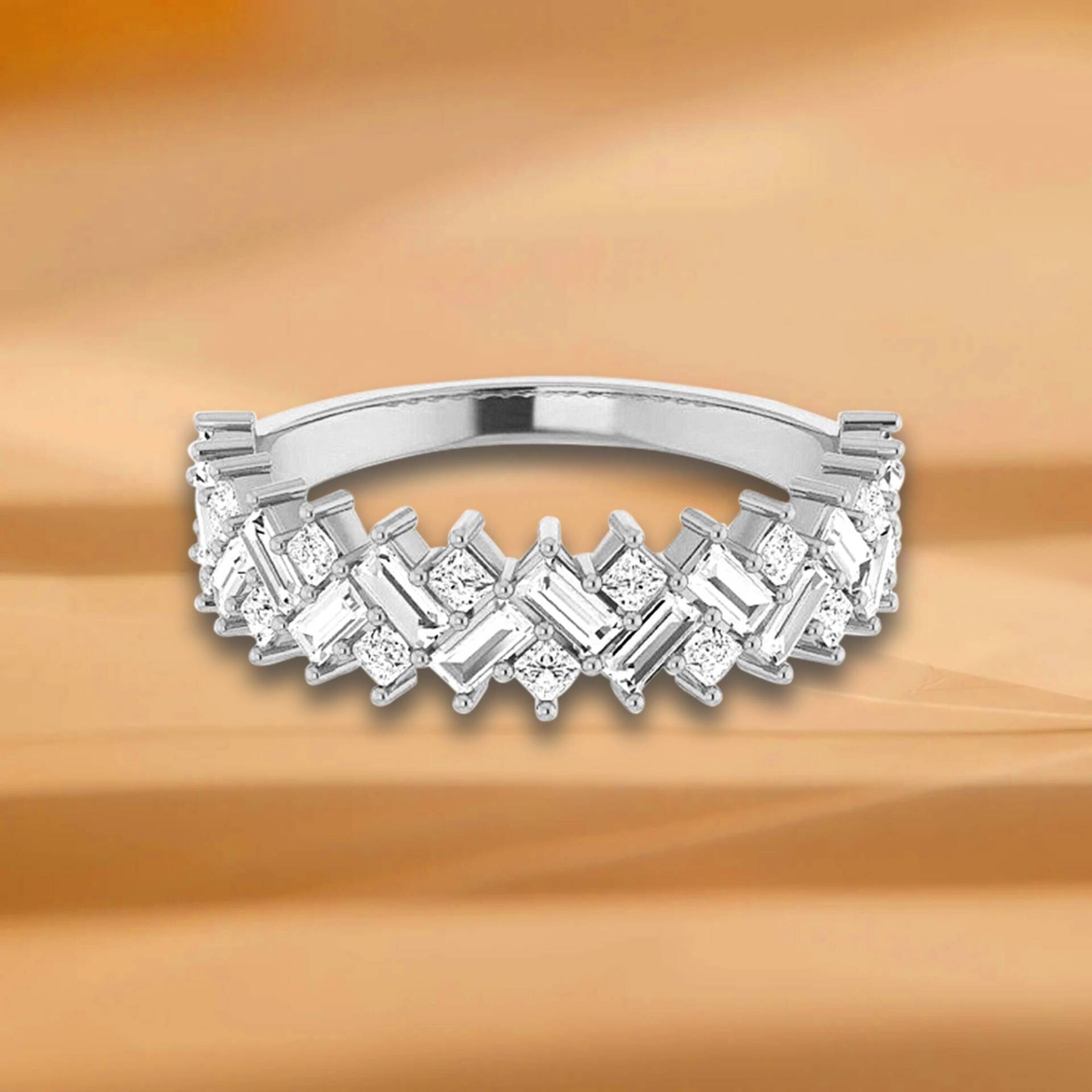 1, 12 Ct. Princess & Straight Baguette Schliff Diamant Ehering - 14K/18K Weiß, Gelb, Rose Gold Und Platin 950, Natürliche Diamanten Ring von VirabyaniFineJewelry