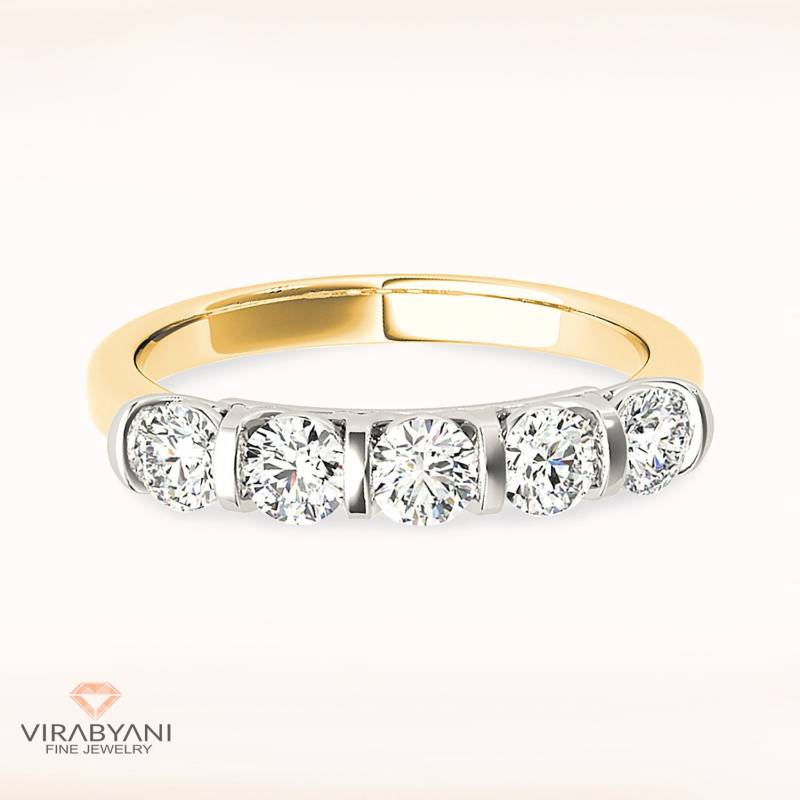 1 Ctw Diamant Hochzeitsband - 14K/18K Massive Gelb- Und Weißgold | Bar Set Hochzeit Jubiläum Ring Modernes Design von VirabyaniFineJewelry