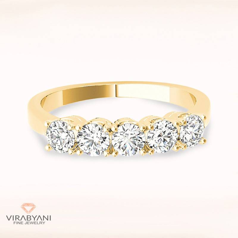 1.00 Ctw 5 Stein Diamant Hochzeitsband - 14K/18K Massive Gelbgold | Brillant Set Jubiläum Ring Modernes Design von VirabyaniFineJewelry