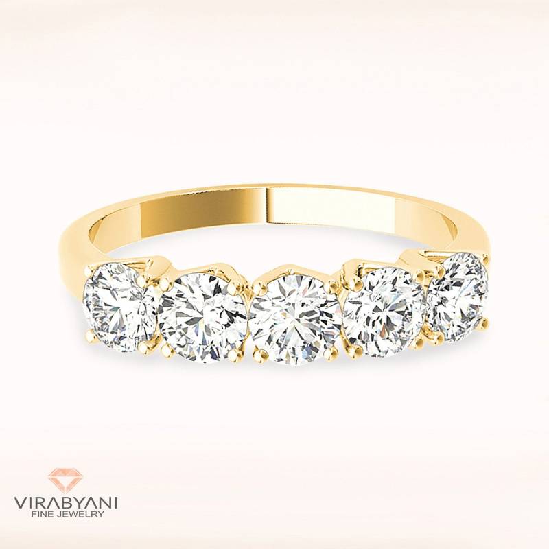 1.00 Ctw 5 Stein Diamant Hochzeitsband - 14K/18K Massive Gelbgold | Brillant Set Jubiläum Ring Modernes Design von VirabyaniFineJewelry