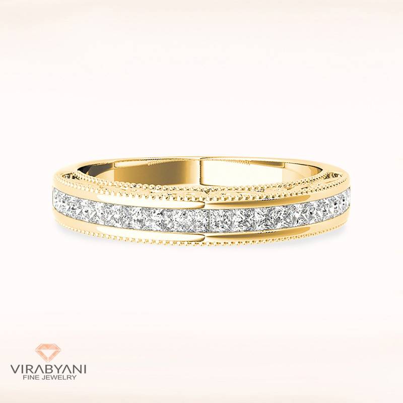 1.10 Ctw Princess Cut Diamant Hochzeitsband - 14K/18K Massive Gelbgold | Milgrain Design Jubiläum Ring von VirabyaniFineJewelry