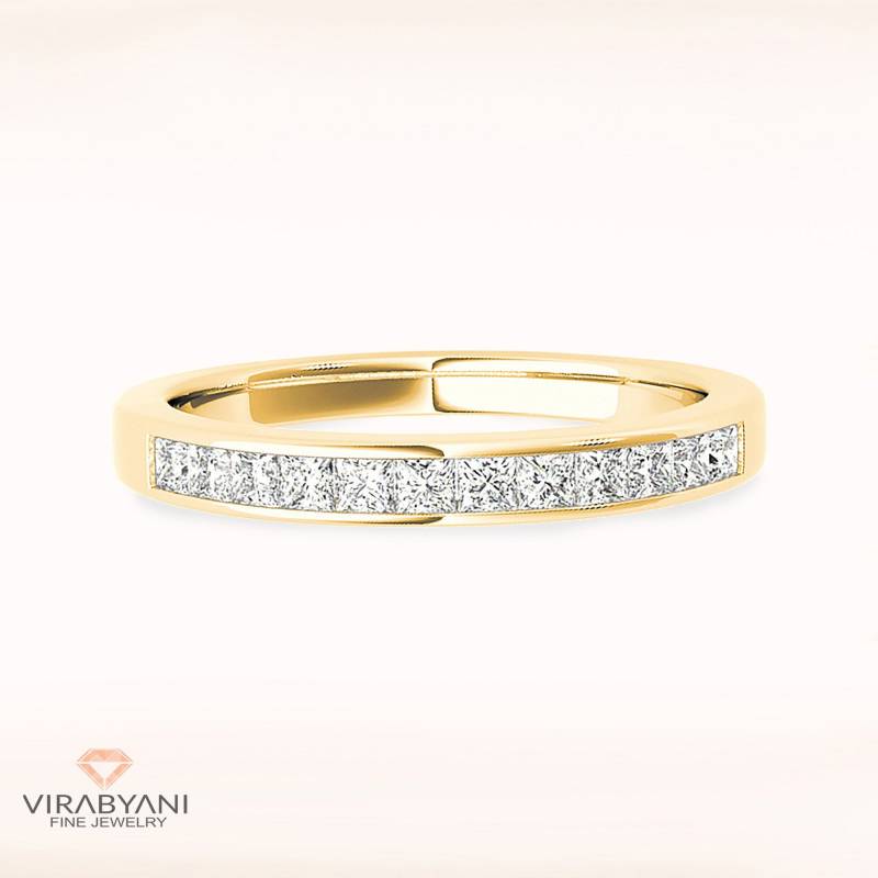 1.30 Ctw Princess Cut Diamant Hochzeitsband - 14K/18K Massive Gelbgold | Channel Set Hochzeit Jubiläum Ring Modernes Design von VirabyaniFineJewelry