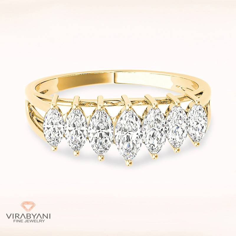 1.40 Ctw Marquise Cut Diamant Hochzeitsband - 14K/18K Massive Gelbgold | Prong Set Hochzeit Jubiläum Ring Modernes Design von VirabyaniFineJewelry