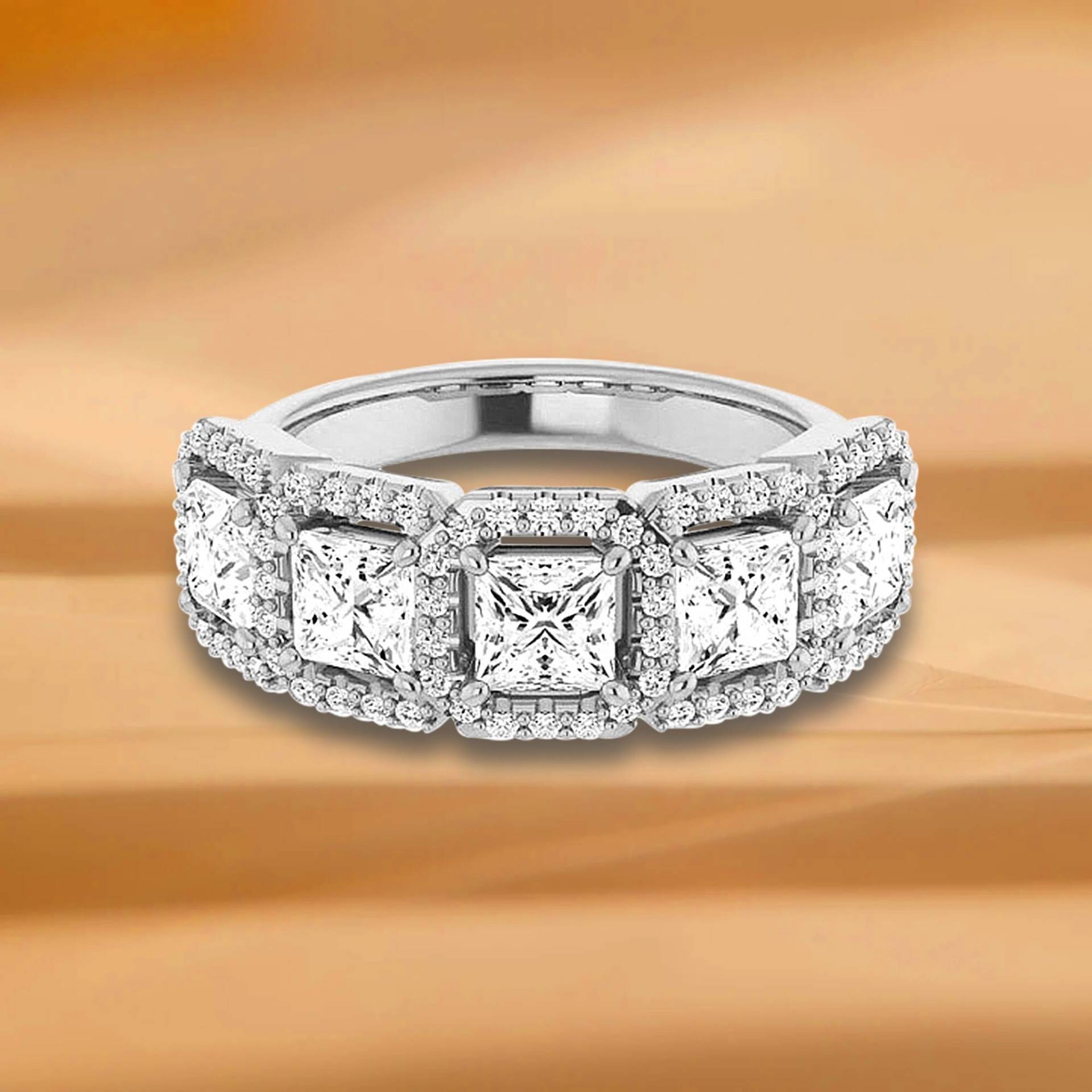 2, 40 Ct. Princess & Round Cut Diamant Ehering - 14K/18K Weiß, Gelb, Roségold Und Platin 950, Natürliche Diamanten Jubiläumsring von VirabyaniFineJewelry