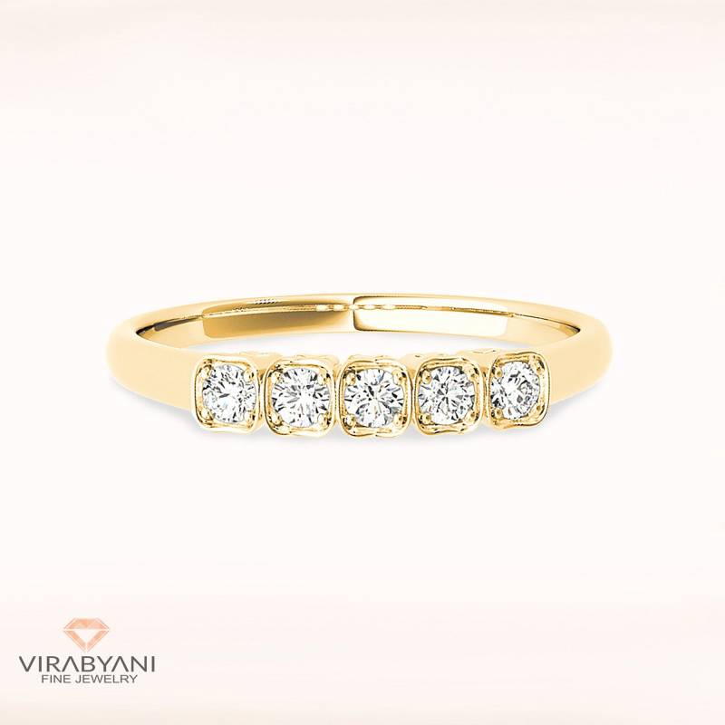 5 Stein Diamant Hochzeitsband - 14K/18K Massiv Gelbgold | Brillant Set Jubiläum Ring Modernes Design von VirabyaniFineJewelry