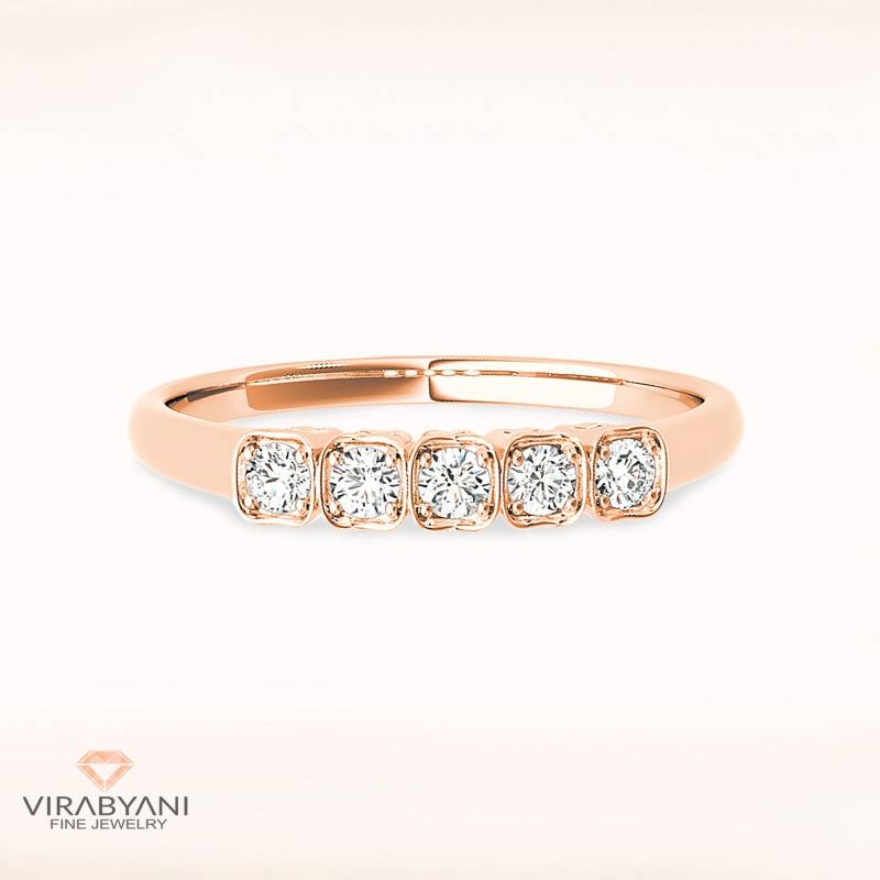 5 Stein Diamant Hochzeitsband - 14K/18K Massive Rose Gold | Brillant Set Jubiläum Ring Modernes Design von VirabyaniFineJewelry