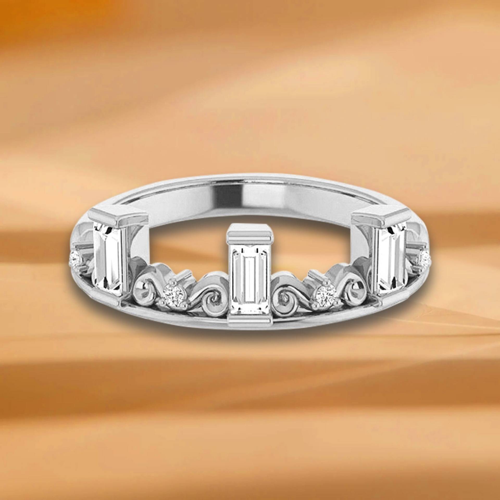 Art Deco Stil 0.45 Ct. Gerade Baguette & Rundschliff Diamant Ehering - 14K/18K Weiß, Gelb, Rose Gold Und Platin 950 Art Deco Stil 0.45 Ct. Gerade Baguette & Rundschliff Diamant Ehering - 14K/18K Weiß, Gelb, Rose Gold Und Platin 950 von VirabyaniFineJewelry
