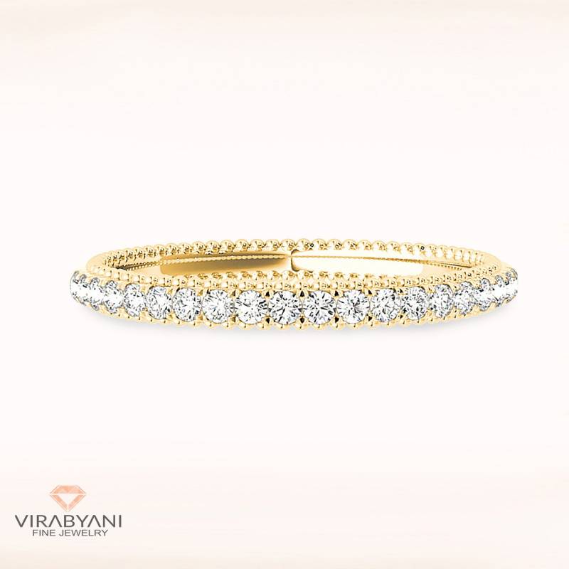 Diamant Hochzeitsband - 14K/18K Massive Gelbgold | Brillant Set Jubiläum Ring Milgrain Design von VirabyaniFineJewelry