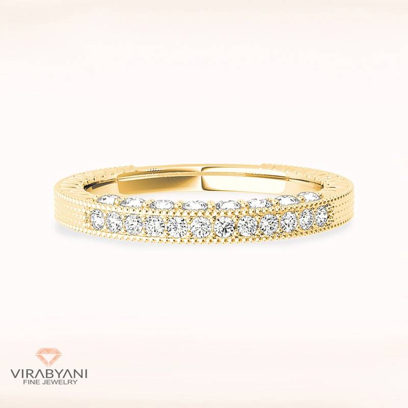 Diamant Hochzeitsband - 14K/18K Massive Gelbgold | Pave Set Jubiläum Ring Milgrain Design von VirabyaniFineJewelry