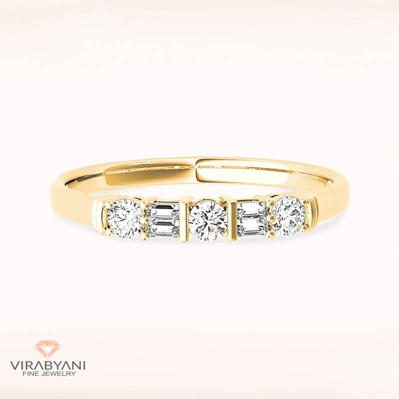 Doppelreihiges Baguette & Rundschliff Diamant Hochzeitsband - 14K/18K Massive Gelbgold | Bar & Prong Set Jubiläum Ring von VirabyaniFineJewelry